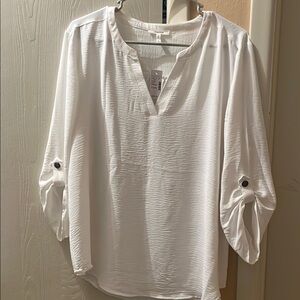 Maurices Cream Blouse with 3/4 Cuffed Sleeves and Mandarin Collar 💯Polyester🆕